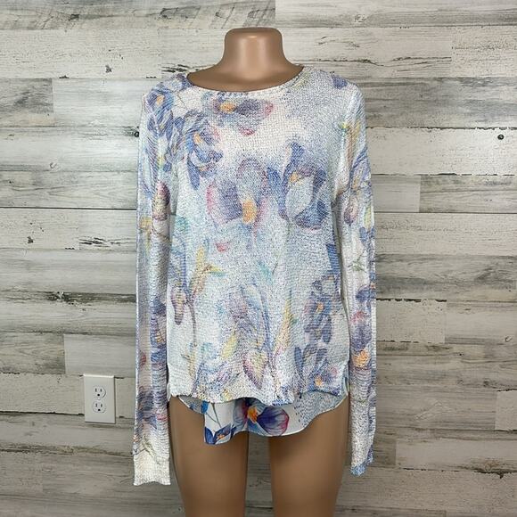 Sioni Tunic Sweater Knit/Chiffon Layered Long Sleeve Pullover Scoop Neck Medium - Picture 1 of 10